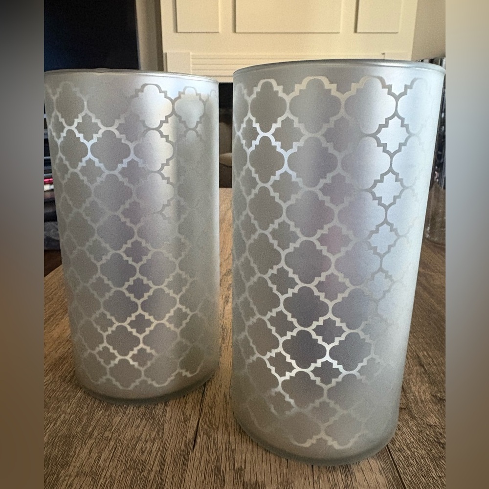 Valerie Parr Hill Silver Patterned Hurricanes with Fairy Lights